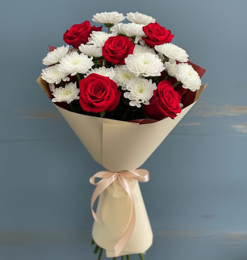 Букет цветов из: Розы и Хризантемы в Александрийской Ставропольского края