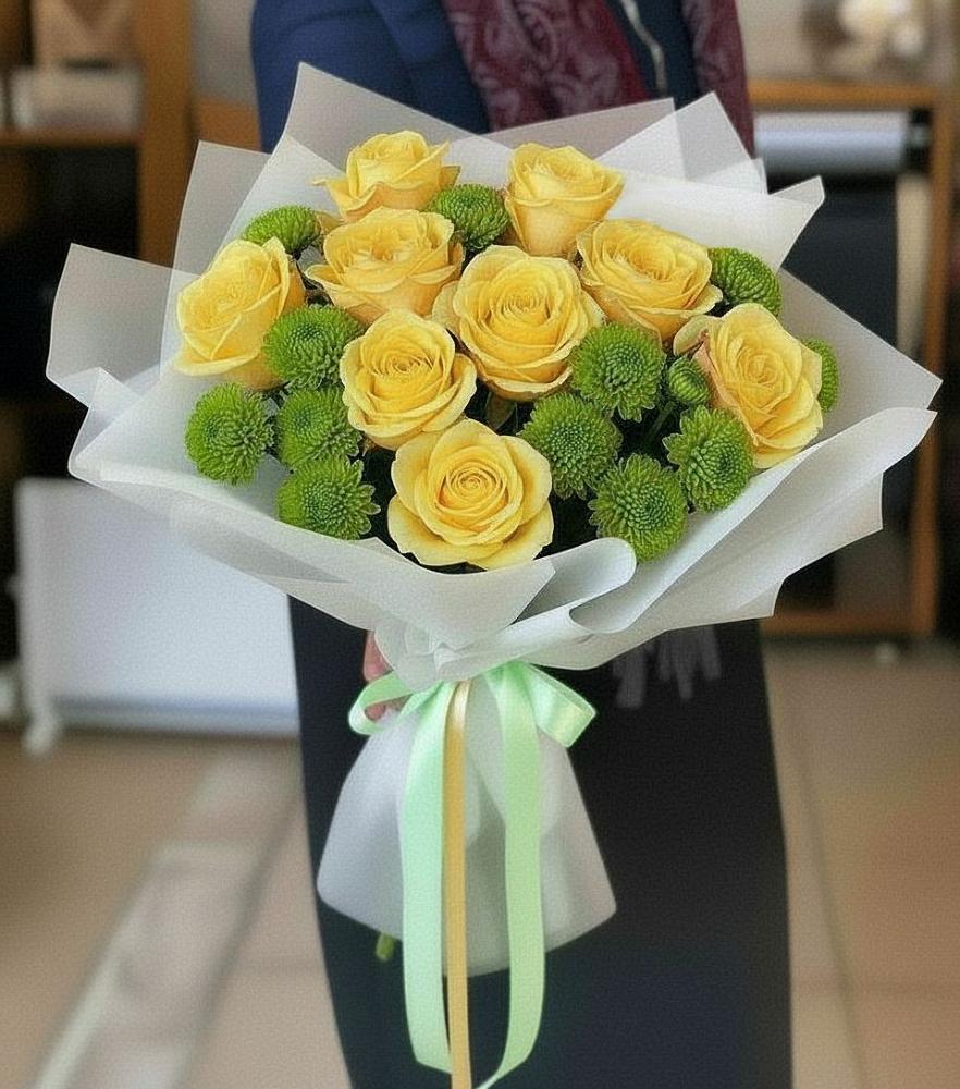 Букет цветов из: Хризантемы и Розы в Александрийской Ставропольского края