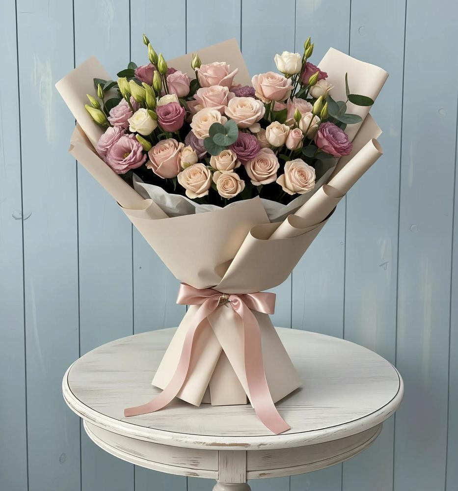 Букет цветов из: Розы и Лизиантусы в Александрийской Ставропольского края