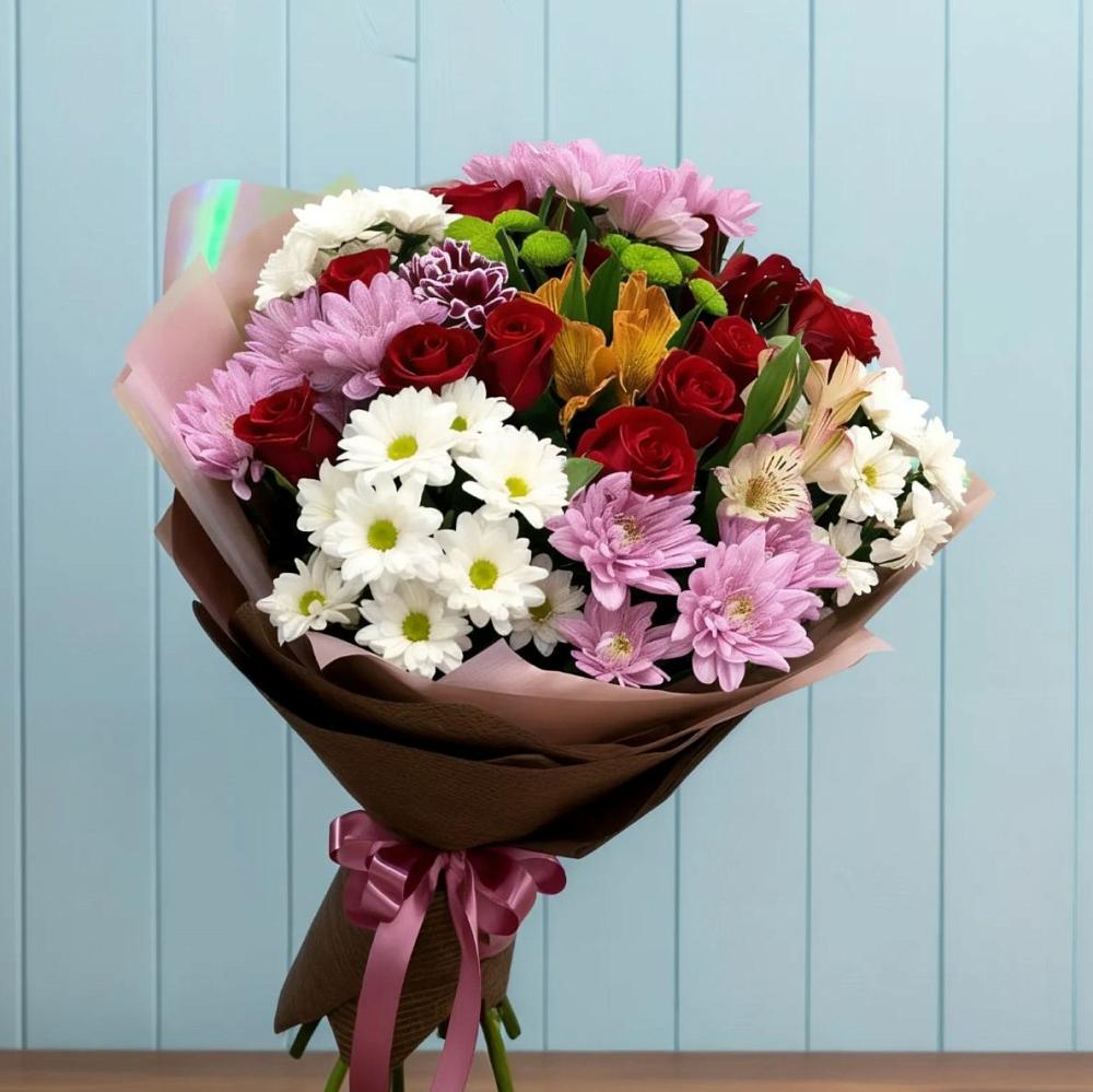 Букет цветов из: Розы, Хризантемы и Альстромерии в Александрийской Ставропольского края