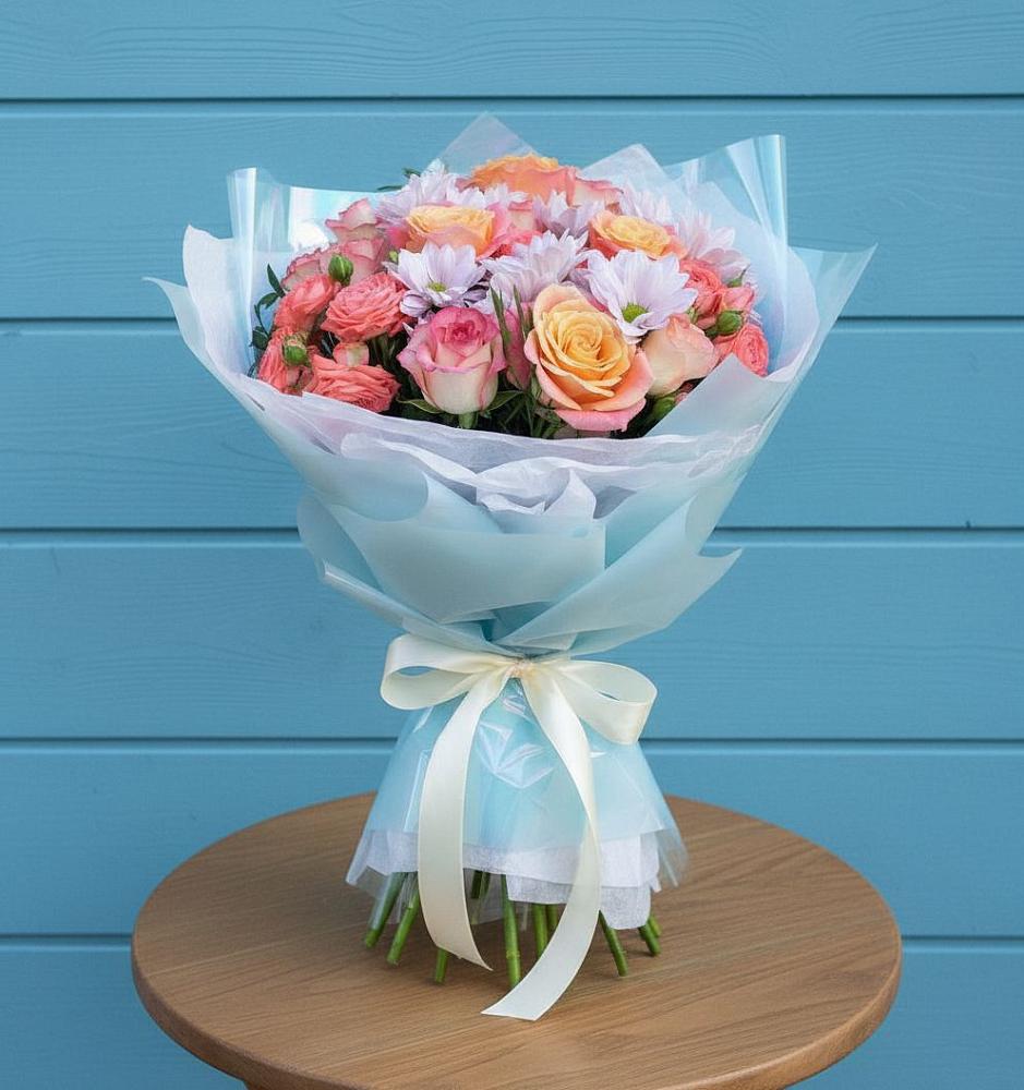 Букет цветов из: Хризантемы и Розы в Александрийской Ставропольского края